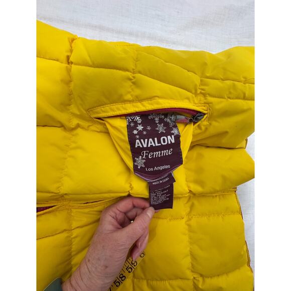 Down Avalon Femme Los Angeles Womens L Puffer Vest Yellow Pink Zip Reversible - Picture 3 of 14
